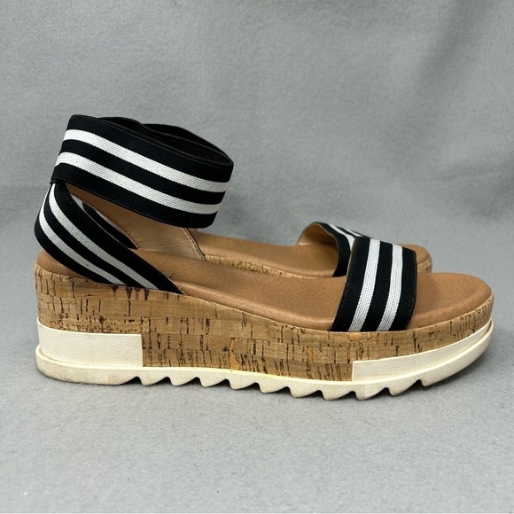 Steve Madden Size 8.5 Elba Sandals Black White Strap Platform Wedge Chunky Shoes - Picture 4 of 12